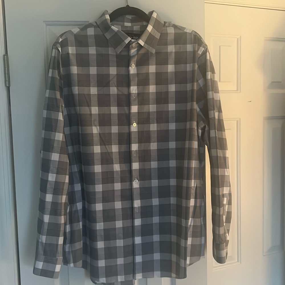 Express - Long Sleeve Button Down - Extra Slim - XL - Black/Grey